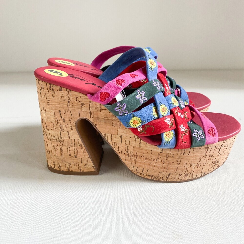 Free People Lisbon Platform Mules Strappy Colourful Suede 39 - Picture 7 of 11